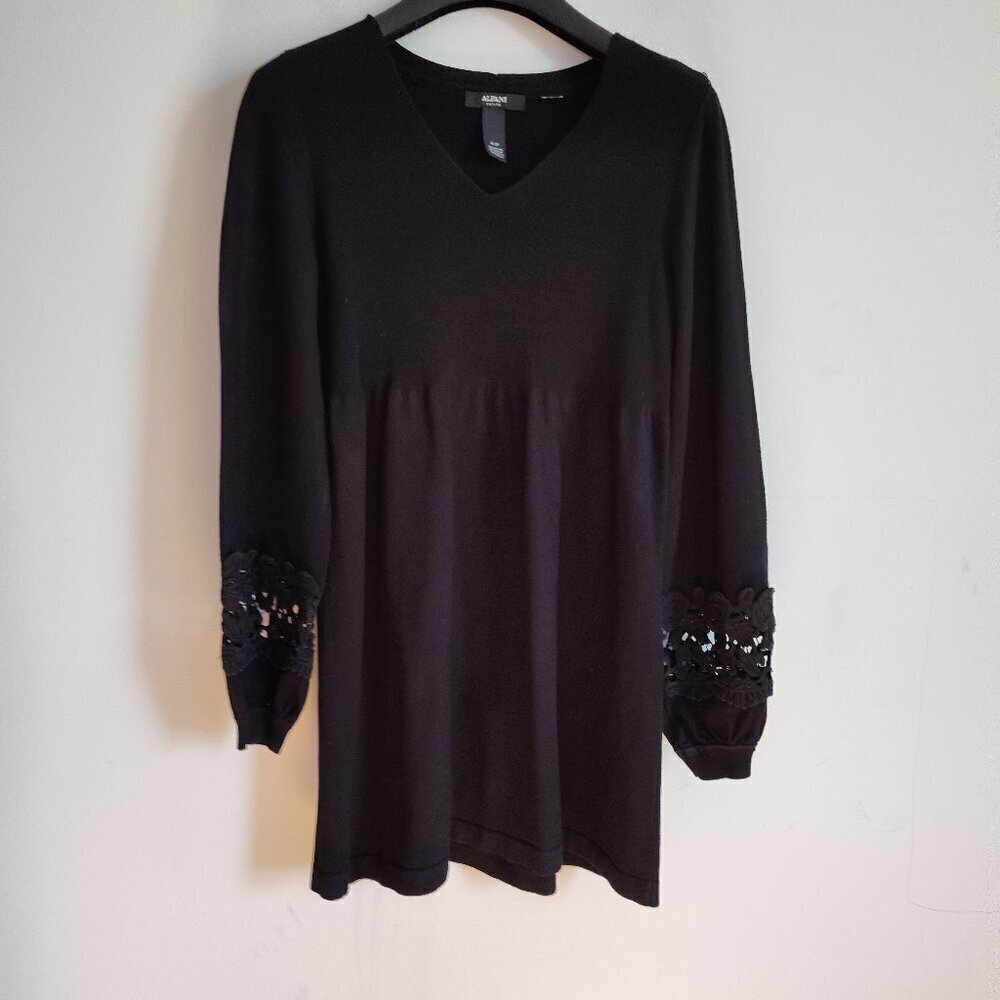 Ladies SZ PP Alfani Black Babydoll Sweater Knit Mini Dress